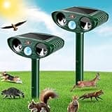 CKUKARM 2 Pack Solar Ultrasonic Animal Repellent Outdoor Animal Repeller Repel Cat, Squirrel, Deer, Raccoon, Skunk, Rabbit, Rat, Dog, Waterproof with Motion Detector for Garden Yard Lawn