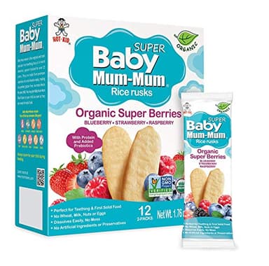 Baby Mum-Mum Organic Gentle Teething Crackers, Super Berry | 24 Count (Pack of 6) | Gluten Free, Allergen Free, Non-GMO | Baby Snacks, Teether Relief Rice Rusk Cookies for Babies