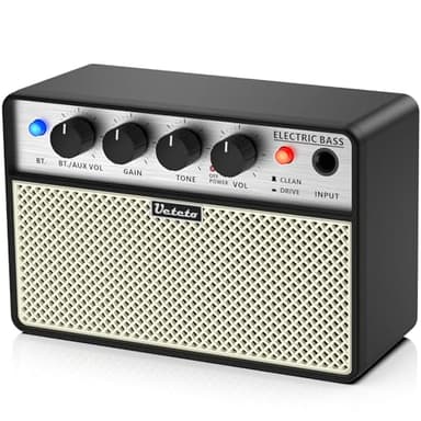 Ueteto 10W Mini Bass Amp, Portable and Rechargeable Bass Guitar Practice Amplifier with Clean and Drive Channels