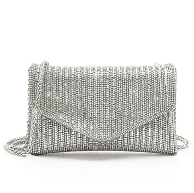 CARIEDO Rhinestone Flip Envelope Clutch for Women - Wedding Prom Cocktail Party, Silver