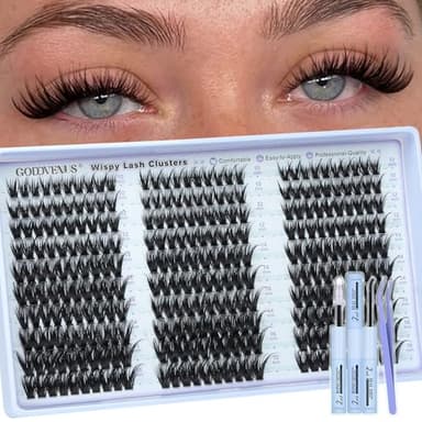 Goddvenus Wispy Lash Clusters Kit Natural Fairy Wet Eyelash Clusters Kit 300 Pcs Cluster Eyelash Extensions Kit for DIY Reusable Waterproof Individual Lash Extension (10-16mm CC Curl)
