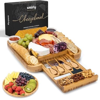 SMIRLY Charcuterie Large Bamboo Cheese Board Set for Serving - House Warming Gifts for New Home, Wedding, Bridal Shower & Birthday, for Women
