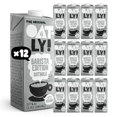 Oatly Barista Edition Oat Milk - Crafted for Coffee | Dairy-Free, Plant-Based, Shelf-Stable Milk that makes Perfect Foam (32 oz, 12-pack)