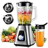 SHARDOR 1200W Blender for Shakes and Smoothies, 52 Oz Countertop Blender & 22 Oz Personal Blender Combo, 3 Adjustable Speed for Frozen Fruit Drinks, Smoothies, Sauces, Large Capacity