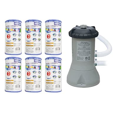 Intex 1000 GPH Easy Set Pool Filter Pump System with GFCI for Above Ground Swimming Pools with Type A & C Filter Cartridge Replacements, (6 Pack)