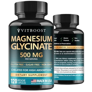 VITBOOST Magnesium Glycinate 500mg - High Absorption Chelated Supplement - Supports Sleep, Muscle Recovery & Heart Health - Non-GMO, Vegan - 120 Capsules - Made in USA