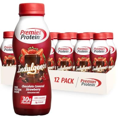 Premier Protein Shake INDULGENCE, Chocolate Covered Strawberry, 30g Protein, 170 Calories, 3g Sugar, 11.5 fl oz, 12 Pack (Packaging May Vary)