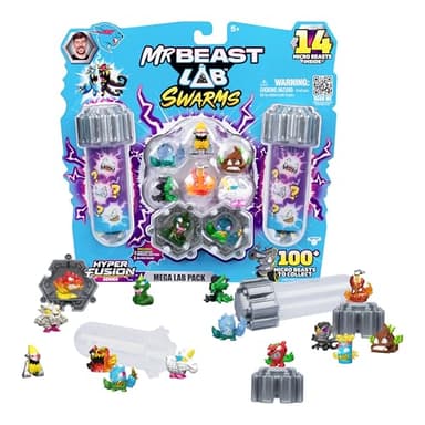 MrBeast Lab Swarms Series 3, Hyper Fusion Series, 14 Pack Collectible Micro Beasts, 14 Collectible Stickers & 4 Fusion Caps to Build Out Your Own MrBeast Lab - Biting Hot Sauce