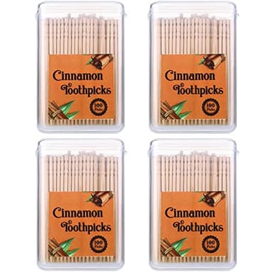 Mumufy 400 Pcs 4 Boxes Cinnamon Toothpicks for Adults Cinnamon Flavored Toothpicks with Clear Plastic Boxes, 100 Pcs for Each Box