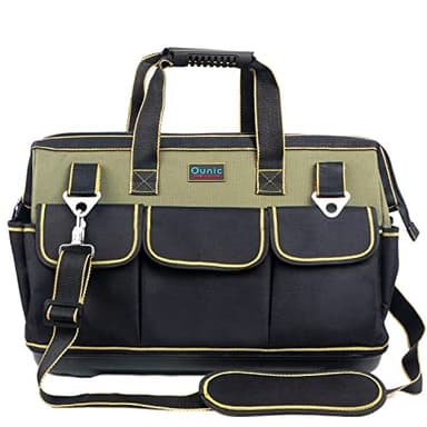 Tool Bag, Ounic 20 Inch Large Tool Bag Heavy Duty With Waterproof Molded Base, Wide Mouth Tool Tote Bag Tool Box Organizer with Adjustable Shoulder Strap for Him Men Husband Mechanic Engineer(Green)
