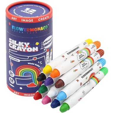 Lebze 12 Colors Toddler Crayons, Non Toxic Silky, Jumbo Washable Baby Coloring Tool, Large Size for Kids and Children, Safe Art School Supplies for Boys & Girls Flower Monaco