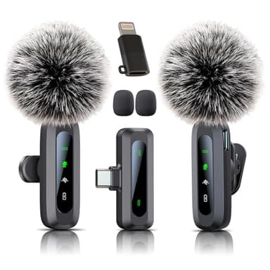 Uewpv Wireless Mini Microphone for iPhone 15/16, iPad, Android, Wireless Lavalier Microphone with Noise Reduction, Portable USB C Lapel Mic for Video Recording, Vlog, Tiktok, YouTube