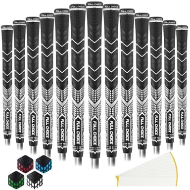 Full Choice Rubber Golf Grips 13 Pack, High Traction and Feedback, Non-Slip, Advanced Texture Control, 13 Grips Set, white, Standard Size, RG01 Golf Club Grips