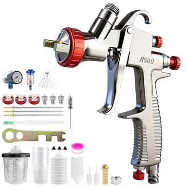 SRQ R500 LVLP Spray Gun Kit, Includes 650ml Mixing Cup and 10 Disposable Cups, Automotive Spray Gun Kit Equipped with 1.3/1.5/1.7mm Nozzles. Professional Air Paint Spray Gun Suitable for Clear Coats