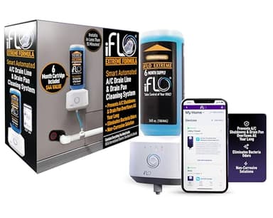 iFLO® Smart A/C Drain Line and Drain Pan Cleaner for HVAC System, Clog-Free, Easy Installation & App-Controlled Air Conditioner Maintenance, Includes 36oz Cleaner Cartridge Concentrate, 6 Month Supply