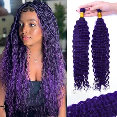 KRN Purple Human Braiding Hair for Boho Braids 110g 12A Deep Curly Purple Braiding Hair Knotless Boho Braids 100% Virgin No Weft Extensions Human Hair 2Bundles/Pack Dark Purple Color 18 Inch
