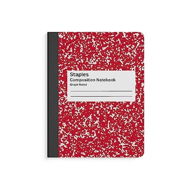 STAPLES Composition Notebook, 7.5” x 9.75”, Graph Ruled, 80 Sheets, Red/White, 3‑Pack