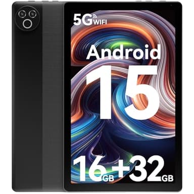 Tablet 10 Inch Android 15 OS GMS Certified Tablets PC 1.8 GHz 5-Core 16 (3+13) GB RAM 32 GB ROM 1 TB Expandable 1280x800 HD IPS Touch Screen 5000 mAh WiFi 6 Bluetooth 5.4 Dual Camera 2025 (Black)