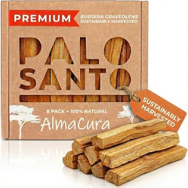 AlmaCura Palo Santo Premium Sticks (8) Smudging Incense Certified Pure Ethically and Sustainably Harvested from Fallen Trees in Peru (NOT Ecuador). Protection, Meditation, Healing, Spiritual Cleansing