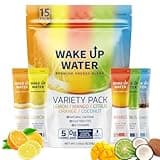 Wake Up Water - Energy + Hydration Sugar Free 15 Packet, Variety Pack - Energy Drink Powder, Electrolytes Powder Drink, Natural Caffeine Mix Packet, B Vitamins, 5 Calories, Gluten Free - .10 oz (2.9g)