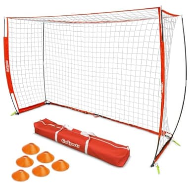 GoSports ELITE Futsal Soccer Goal - 3 M x 2 M Size, Foldable Bow Type Frame and Net - Play & Train Like The Pros, Includes Carry Bag and Agility Cones