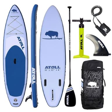 Atoll Inflatable Paddle Board with Premium SUP Stand Up Paddle Board Accessories & Back Pack, Non-Slip Comfort Deck for Unisex Adult (Light Blue, 11 Feet)