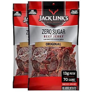 Jack Link's Original Zero Sugar Beef Jerky - (2 Pack) 7.3 oz Bag - Ready to Eat Protein Snacks - 13g Protein per Serving - Made with 100% Real Beef