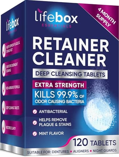 Retainer Cleaner Tablets - 120 Denture Cleaning Tablets & Aligner Cleaner - Removes Odors & Stains – For Aligners, Retainers, Dentures, Night Guards - Mint Flavor