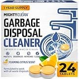 MIGHTY CLEAN Garbage Disposal Cleaner And Deodorizer Tablets 24 Pack - 1 Year Supply Kitchen Sink Cleaner And Deodorizer, Septic Safe Foaming Cleaner, Lemon Scent, Removes Odor-Causing Residues