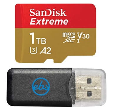 SanDisk MicroSD 1TB Extreme Memory Card Compatible with Insta360 X3, X4, X4 Air and X5 Action Camera (SDSQXAV-1T00-GN6MN) V30 A2 U3 Bundle with (1) Everything But Stromboli MicroSD & SD Card Reader