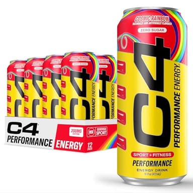 Cellucor C4 Performance Energy Drink | Cosmic Rainbow | Zero Sugar Carbonated Preworkout Energy | 200mg Caffeine with Beta Alanine | 16 Fl Oz (12 Pack), Packaging May Vary