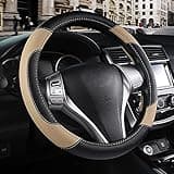 Leather Car Steering Wheel Cover, Non-Slip Car Wheel Cover Protector Breathable Microfiber Leather Universal Fit for Most Cars(Beige)