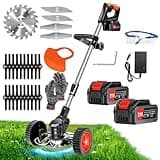 Electric Weed Wacker 21v Weed Wacker Battery Operated Cordless Weed Wacker 3-in-1 Brush Cutter with Wheels and 4 Types of Cutting Blades Lightweight Grass Trimmer Types for Lawns Yard Garden