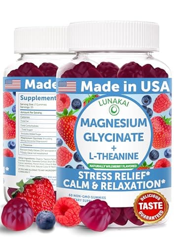 Lunakai USA Manufactured Magnesium Glycinate Gummies 426mg with L-Theanine – Calm, Sleep, Stress Relief for Adults & Kids, Non-GMO, Vegan, 60ct