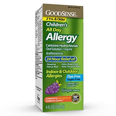 GoodSense Children’s All Day Allergy, Cetirizine Hydrochloride Oral Solution 1 mg/mL, Grape Flavor, 4 Fluid Ounces