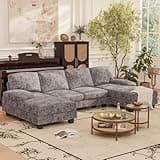 Homall Couches for Living Room, Sectional Sofa with Chenille Fabric, 4 Seat U Shaped Couch with Double Chaise for Home Furniture, Apartment (Fabric, Grey)