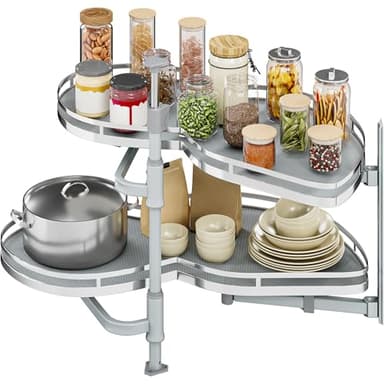 YITAHOME Blind Corner Cabinet Pull Out Organizer, Right Swing Soft-Close Swing-Out Cabinet Organizer with Adjustable Height, 2-Tier 32" Corner Cabinet Lazy Susan for Corner Cabinet Blind Shelf, Gray
