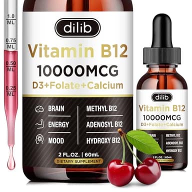 Vitamin B12 Complex 10000 mcg | Triple Liquid B-12 Drops Sublingual Supplement | Methylcobalamin & Adenosylcobalamin & Hydroxo Blend for Long-Lasting Energy and Healthy Metabolism Cherry Flavor, New