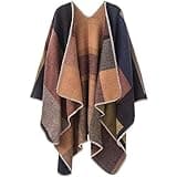 PAMEILA Women's Travel Plaid Shawl Wraps Open Front Poncho Cape Warm Oversized Sweaters Casual Cardigan Shawls for Fall Winter,Series 01-Khaki