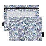 PDYRLEN Binder Pencil Pouches, Shiny Five Pointed Star Pencil Case with Clear Window 3 Rings Pen Case Holder School Office Supplies Cosmetic Makeup Bag 2 Pack