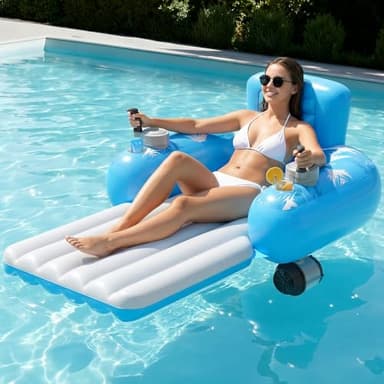 HopeRock Inflatable Motorized Pool Floats for Adults - Rechargeable Pool Lounger with Dual Motors & 2 Storage Compartments, Electric Water Lounger Float, Pool Raft Holds up to250lb, Pool Toys Adults