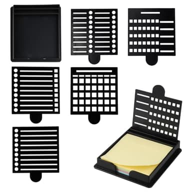 Sticky Note Stencil and Holder with Five Different Stencil, Black Reusable 3x3 Inch Post It Note Organizer for Desk