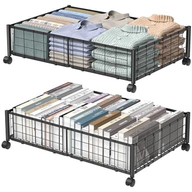 Hleelomi Under Bed Storage with Wheels, 360° Rotating, No-Assembly Underbed Storage Containers, 2PACK
