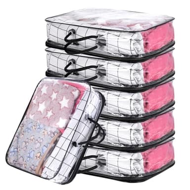 6 Pcs Large Clear Travel Packing Cube, See-Through PVC Organizer, Vinyl Zippered Storage Bags Multipurpose Pouch with Handle for Suitcase Pants, Cashmere, Sweaters Shirts Dress Storage