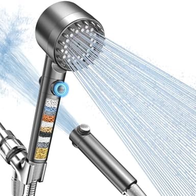 FEELSO Filtered Shower Head with Handheld, High Pressure 4 Spray Showerhead with Filters & Upgraded Anti-clog Nozzles for Hard Water -Remove Chlorine, Reduce Dry Itchy Skin -ON/OFF Switch for Pet Bath