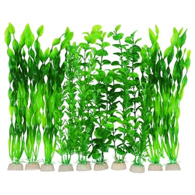 AQUANEAT Artificial Fish Tank Plants, Green Plastic Aquarium Accessories, Multi Shape Fake Decorations, 10packs