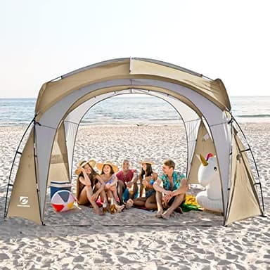UNICAMPER Beach Tent 12 X 12ft Large UPF50+ Pop Up Canopy with 2-Pcs Side Wall, Sun Shelter Rainproof, Waterproof for Camping Trips, Backyard Fun, Fishing, Parties, Or Picnics(Khaki)