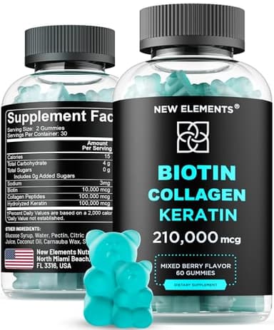 Biotin Gummies with Keratin & Collagen Peptides - Advanced Supplement for Hair Growth Treatment for Men & Women Hair Skin and Nails Vitamins – Biotin 10000mcg | Keratin 100000mcg | Collagen 100000mcg