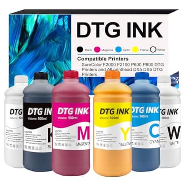 Aulay DTG Ink for SureColor F2000 F2100 P600 P800 DTG Printers and All printhead DX5 DX6 DTG Printers Direct to Garment Printing Ink and More Printing Refill (500mlx6)