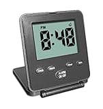 Digital Travel Alarm Clock - No Bells, No Whistles, Simple Basic Operation, Loud Alarm, Snooze, Small and Light, ON/Off Switch, 2 AAA Battery Powered, Black
